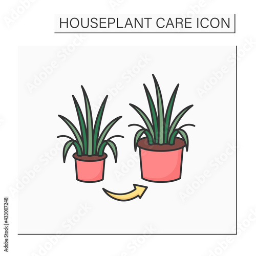 Repot glyph icon. Transplant overgrown plant to big pot. Home gardening. Houseplant care concept.Isolated vector illustration