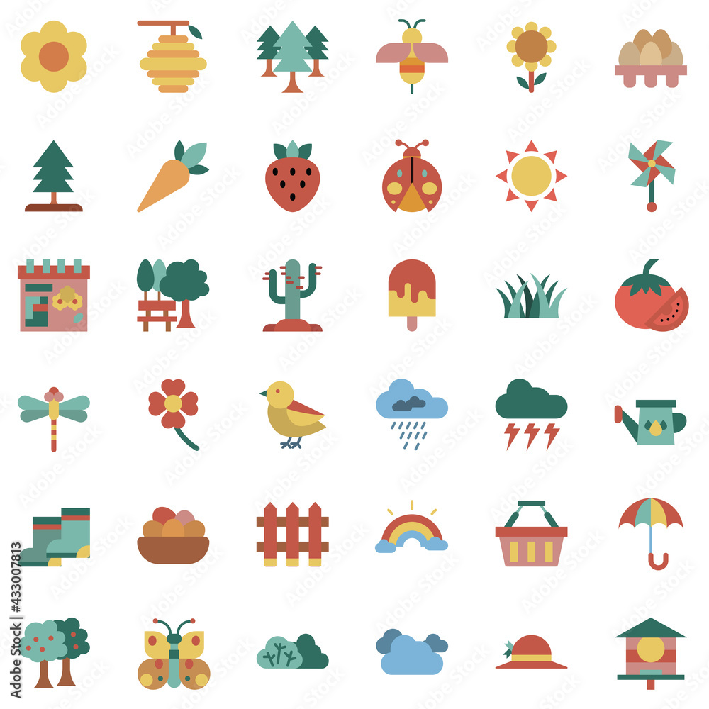 Spring Icon Set, Flat Style Spring Icon Set, Flat Style