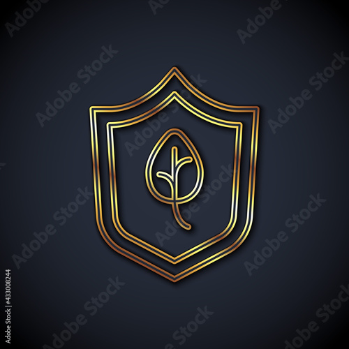Gold line Vegan food diet icon isolated Gold line background. Organic, bio, eco symbol. Vegan, no meat, lactose free, healthy, fresh and nonviolent food. Vector