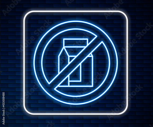 Glowing neon line No pack of milk icon isolated Glowing neon line background. Not allow milk. Allergy concept, lactose intolerance allergy warning sign. Vector