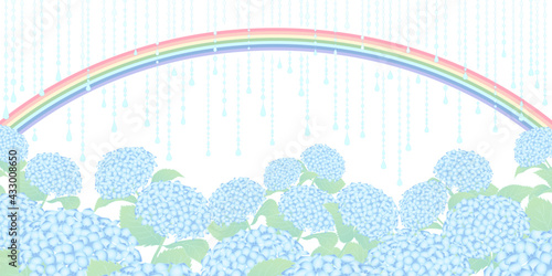 あじさいと雨の背景_画面下_青