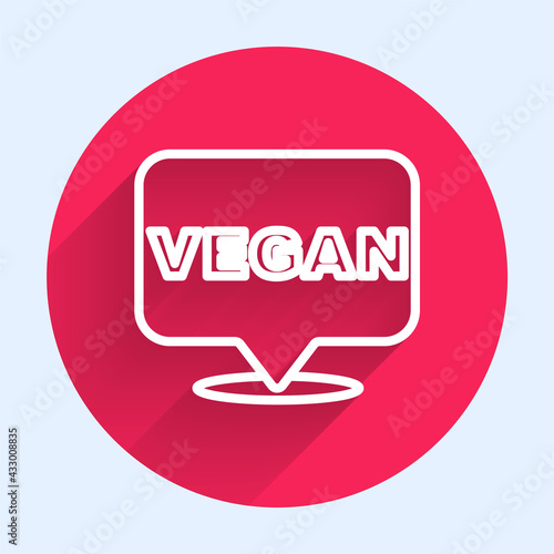 White line Vegan food diet icon isolated White line background. Organic, bio, eco symbol. Vegan, no meat, lactose free, healthy, fresh and nonviolent food. Red circle button. Vector