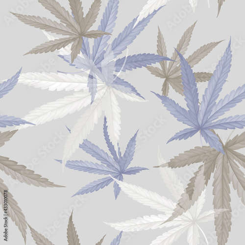 Foliage seamless pattern, cannabis leaves on bright purple