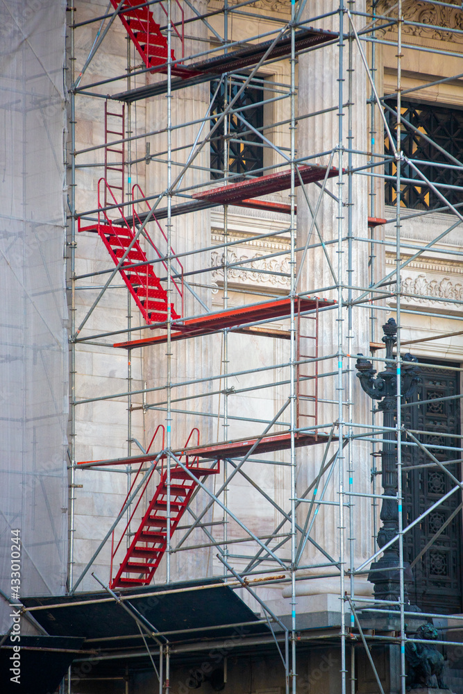 Red stairs in scaffolding in Buenos Aires Red stairs in scaffolding in Buenos Aires