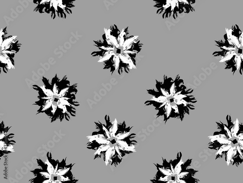 Abstract Hand Drawing Large Poppy Flowers Repeating Pattern Isolated Background 