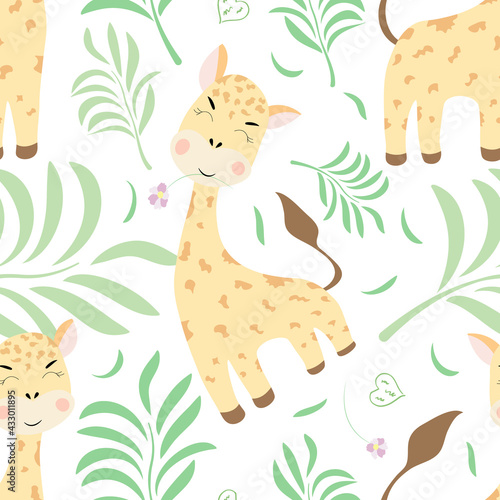 Seamless pattern featuring cute giraffes - vector illustration, eps © Rina Sary