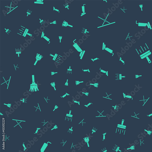 Set Vacuum cleaner, Ironing board, Feather broom and Rubber for windows on seamless pattern. Vector