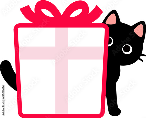 プレゼントの箱と黒猫の背景素材