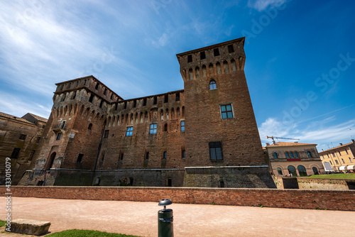 The medieval Castle of Saint George (Castello di San Giorgio, 1395-1406) in Mantua downtown (Mantova), part of the Palazzo Ducale or Gonzaga Royal Palace. Lombardy, Italy, southern Europe.