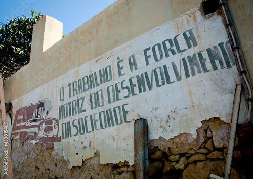Old Communist Propaganda Painted On A Wall Of Namibe Town, Angola photo