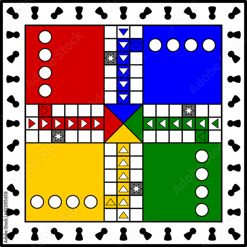 Ludo board game with frame, stars nd arrows