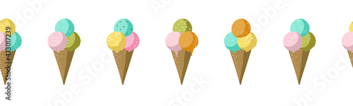 Cute hand drawn ice cones seamless pattern, delicious ice cream background, great for summer textiles, banners, wallpapers, wrapping - vector design