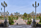 DUSHANBE,REPUBLIC OF TAJIKISTAN-MARCH,16,2016:Dushanbe city center. View of Rudaki Park and the House of the Government of the Republic of Tajikistan