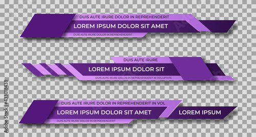 Lower third template. Set of TV banners and bars for news and sport channels, streaming and broadcasting. Collection of lower third for video editing on transparent background. Vector illustration