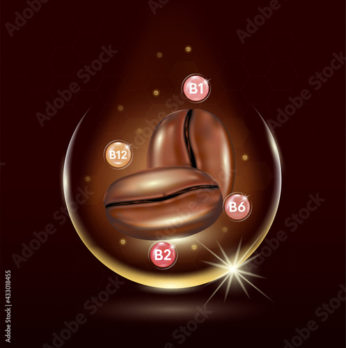 Coffee, Collagen Solution Serum and Vitamin. Skin Care Cosmetic Products. Vector EPS 10