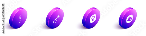Set Isometric Burning candle, Old key, Venus and Comet falling down fast icon. Vector