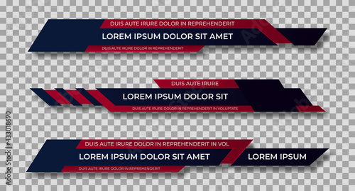 Lower third template. Set of TV banners and bars for news and sport channels, streaming and broadcasting. Collection of lower third for video editing on transparent background. Vector illustration