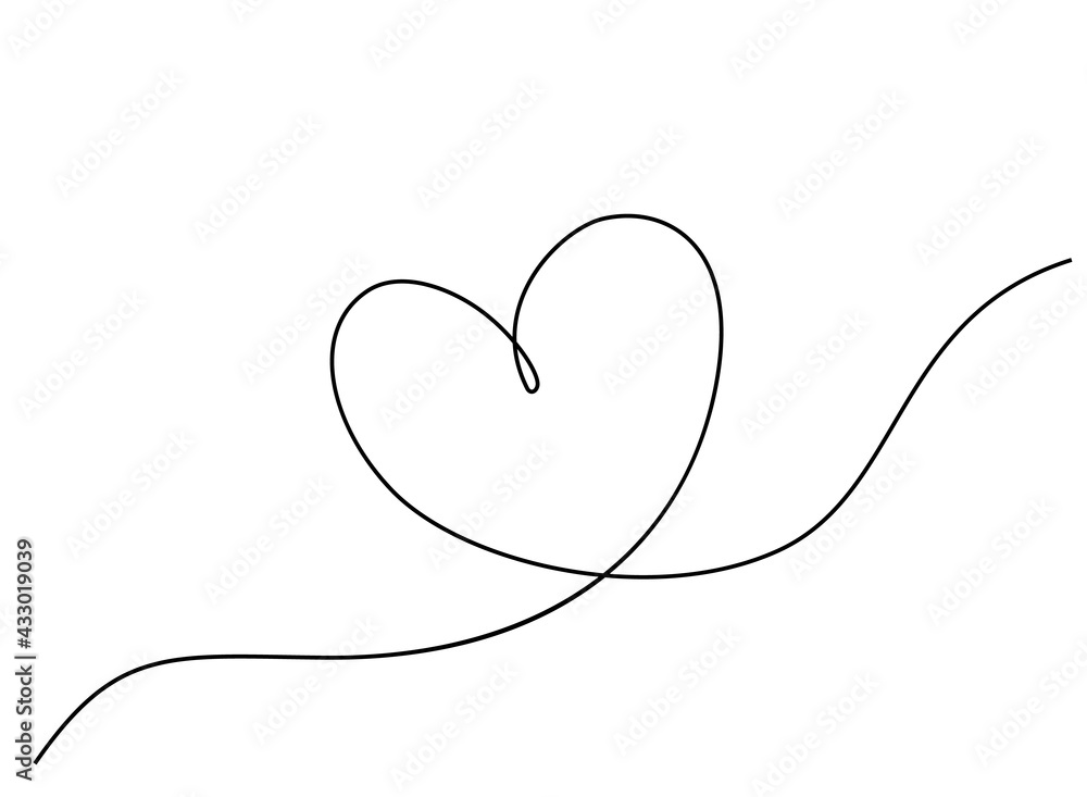 Continuous Heart Vector Illustration, One Line Art Love Symbol Continuous Heart Vector Illustration, One Line Art Love Symbol