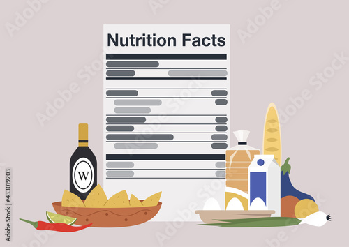 Nutrition facts still life, ingredient label, grocery shopping concept, healthy lifestyle and balanced diet