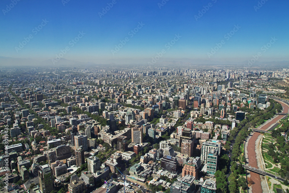 Panoramic view of Santiago from Torre Costanera, Chile