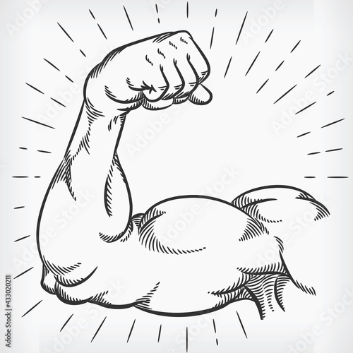 Sketch Strong Arm Muscle Flexing Doodle Hand Drawing Illustration Fototapet