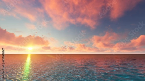 Beautiful tranquil natural vacation seascape with scenic ocean waves in tropical environment, deep clear transparent pure blue water background. A summer travel in paradise, peaceful 3D render