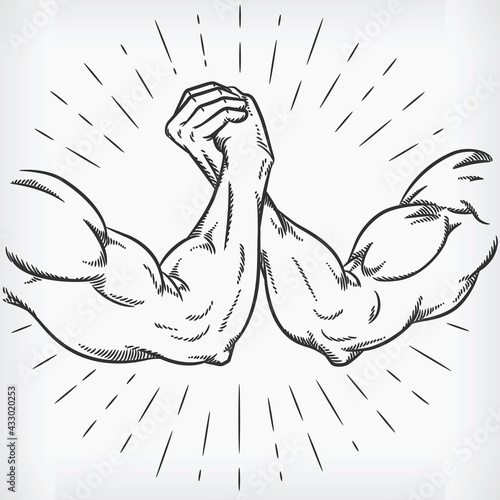 Sketch Strong Arm Wrestling Fighting Doodle Hand Drawing Illustration