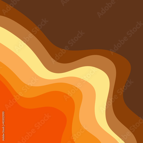 Retro style waves geometrical pattern illustration with yellow, orange, brown and beige stripes decoration