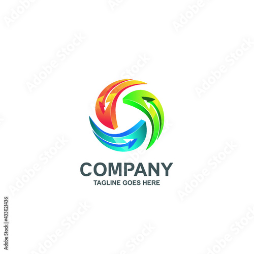 Circular colorful arrows logo design