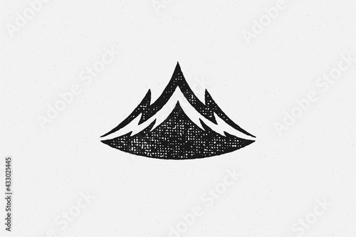 Silhouette mountain range and ravine as symbol of nature exploration hand drawn stamp effect vector illustration