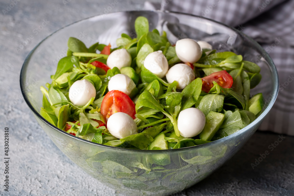 Purslane salad with cheese balls and olives inside. Healthy diet salad. Purslane salad with cheese balls and olives inside. Healthy diet salad.