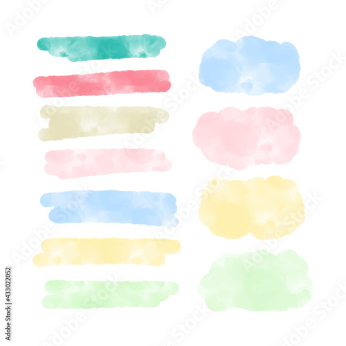 Abstract watercolor stain set. Colored spots of paint, gouache isolated on the background. Vector illustration