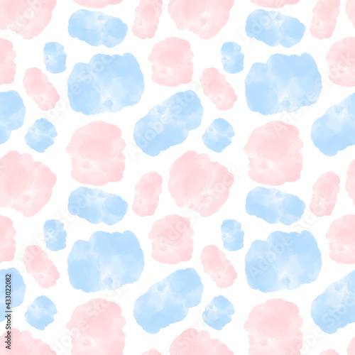 Seamless pattern with watercolor stains. Abstract stains of blue and pink paint. Vector illustration
