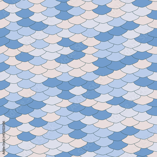 Seamless pattern. Imitation of scales of fish. Blue scales with grey lines. Marine background. Animal print.