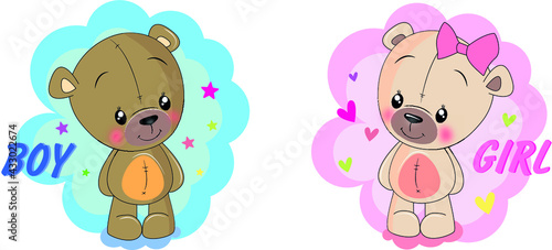 Vector  Illustration of cute teddy bears boy and girl
