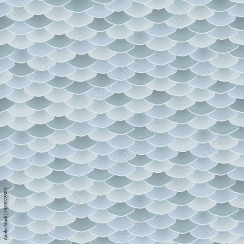 Seamless pattern. Imitation of scales of fish. Blue and grey scales with white lines. Marine background. Animal print.