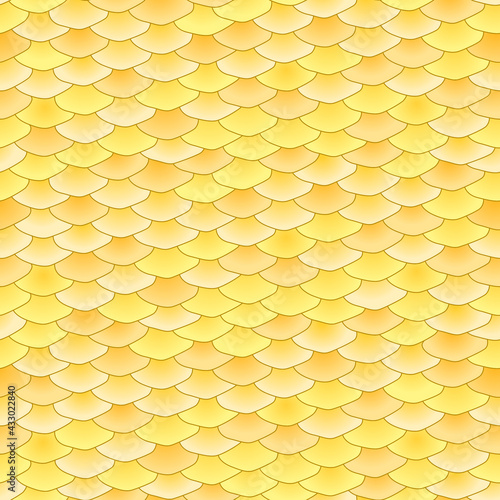 Seamless pattern. Realistic imitation of scales of fish. Golden scales background. Animal print.
