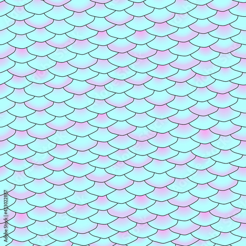 Seamless pattern. Imitation of scales of fish. Blue holographic effect scales. Marine background. Animal print.