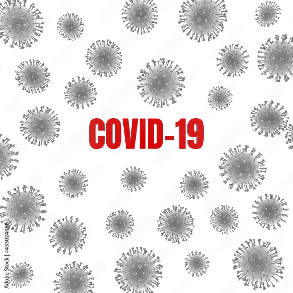Fototapeta premium 3d medical illustration with covid-19 image. Background image with black and white virus under microscope.