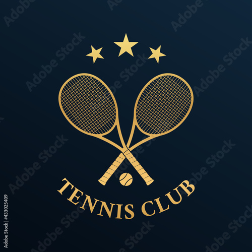 Tennis club logo design with two crossed rackets and tennis ball. Vector illustration.