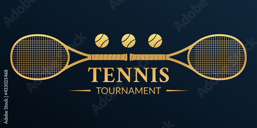 Tennis tournament logo or badge with two rackets and tennis balls. Vector illustration.
