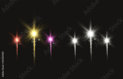 The festive fireworks explode in different colors. Vector illustration.