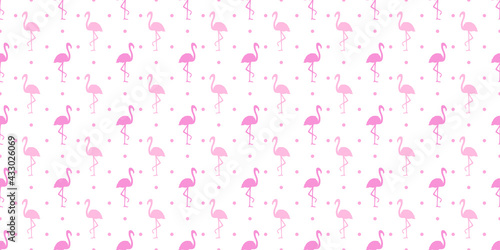 Seamless dotted background with flamingos. Print for polygraphy, shirts and textiles. Abstract texture. Colorful illustration