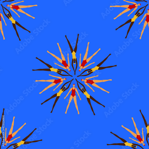 Seamless pattern with synchronized swimming women