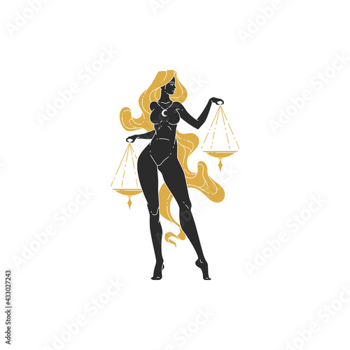 Zodiac libra woman horoscope sign line art silhouette design vector illustration