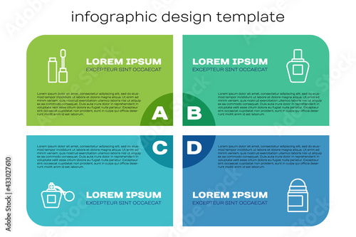 Set line Perfume, Mascara brush, Antiperspirant deodorant roll and . Business infographic template. Vector