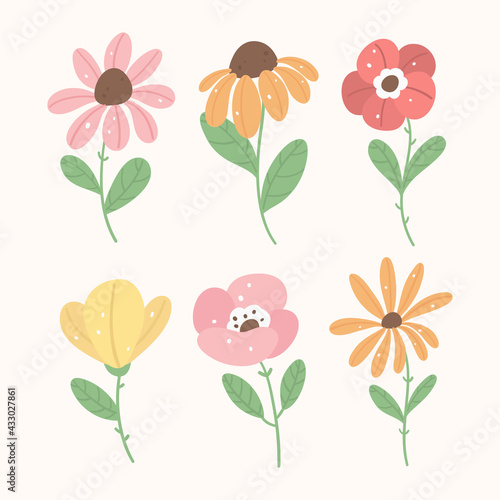 hand drawn flat flowers collection