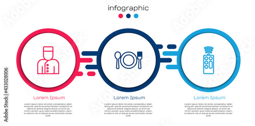 Set line Concierge, Plate, fork and knife and Remote control. Business infographic template. Vector