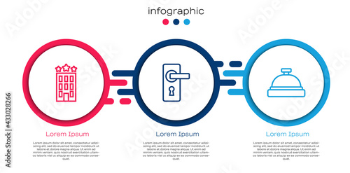 Set line Hotel building, Door handle and service bell. Business infographic template. Vector