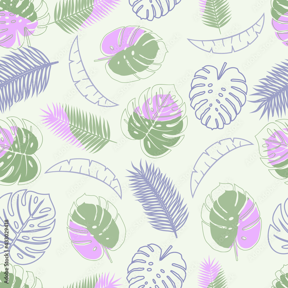 Seamless vector texture. tropical pattern with colorful plants and leaves.